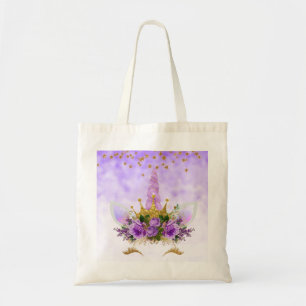 Purple Fantasy and Golden Stars Unicorn Tote Bag