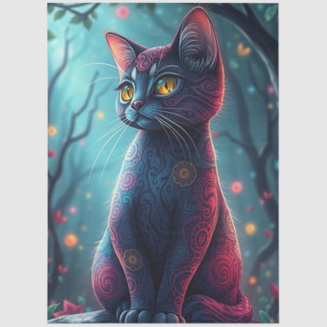 Purple Fantasy Cat  Tissue Paper (Front)