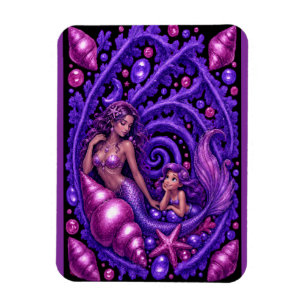 Purple Fantasy Mermaid Duo Ocean Dream Art Poster Magnet