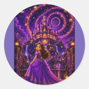 Purple Fantasy Princess Castle Art Magical Cosmi Classic Round Sticker