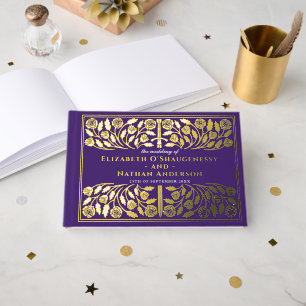 Purple Fantasy Royal Medieval Sword Wedding Guest Book