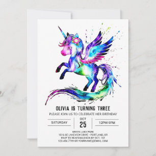 Purple Fantasy Unicorn Digital Birthday Invitation