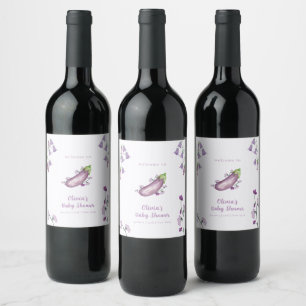 Purple Farmers Market Floral Eggplant Baby Shower Wine Label