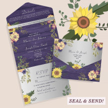 Purple Farmhouse Rustic Sunflower Wedding