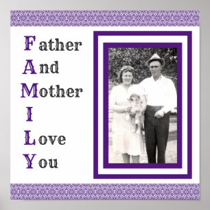 Purple Father and Mother I Love You Family Photo Poster