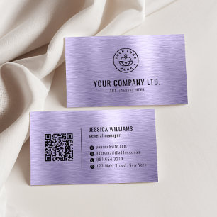 Purple Faux Brushed Metal Professional QR Code Business Card