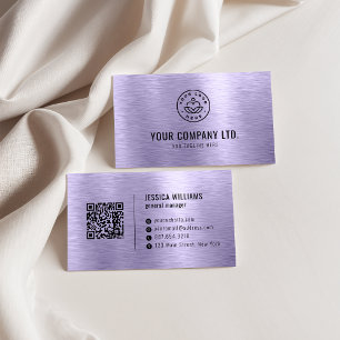 Purple Faux Brushed Metal Professional QR Code Business Card