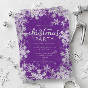 Purple Faux Foil Snowflakes Christmas Party Invitation