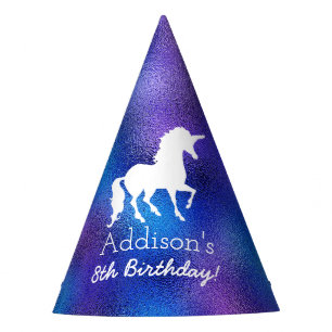 Purple Faux Foil Unicorn Silhouette Girls Birthday Party Hat