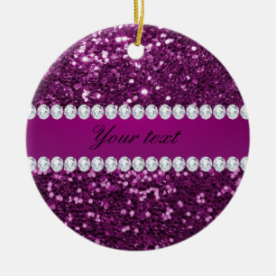 Purple Faux Glitter and Diamonds Ceramic Tree Decoration