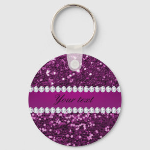 Purple Faux Glitter and Diamonds Key Ring