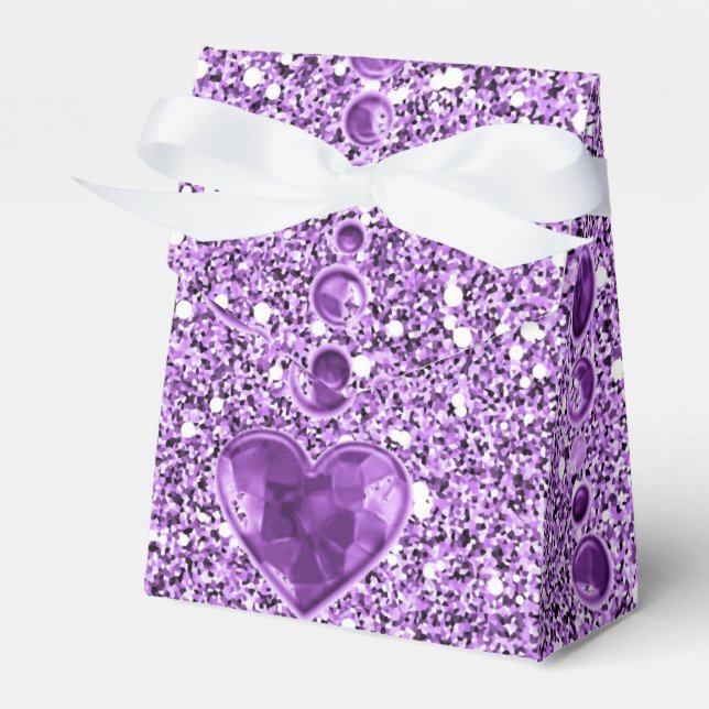 Purple Faux Glitter & Heart Droplets Favour Box (Front Side)