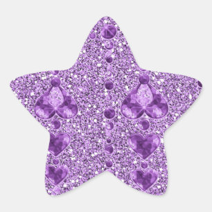 Purple Faux Glitter & Heart Droplets Star Sticker