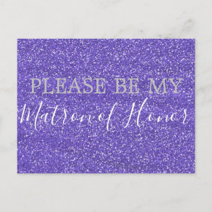 Purple Faux Glitter Matron of Honour Proposal Invitation Postcard