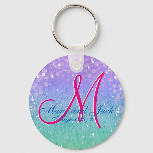 Purple Faux Glitter Patio Lantern Confetti Glam Key Ring (Front)