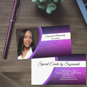 Purple Faux Glitter Professional Custom Photo  Business Card
