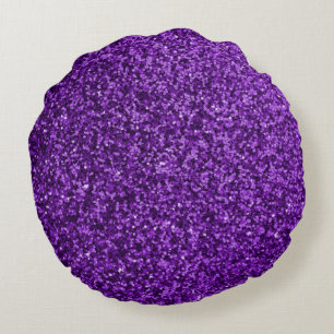 Purple Faux Glitter Round Throw Pillow