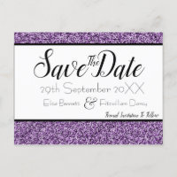 Purple Faux Glitter Save the Date Postcard