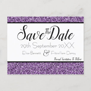 Purple Faux Glitter Save the Date Postcard