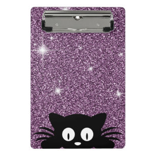 Purple Faux Glitter Shimmer Texture With A cat Mini Clipboard