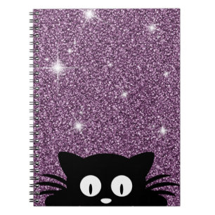 Purple Faux Glitter Shimmer Texture With A cat Notebook