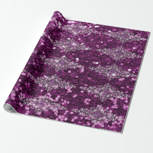 Purple Faux Glitter Silver Jewel Design Wrapping Paper