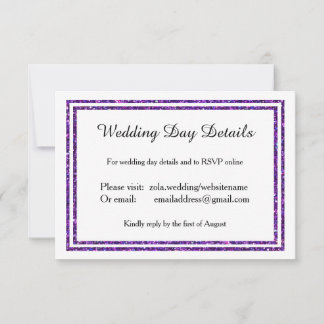 Purple Faux Glittered Trim - Wedding Day Details RSVP Card