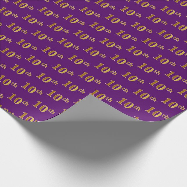 Purple, Faux Gold 10th (Tenth) Event Wrapping Paper (Corner)