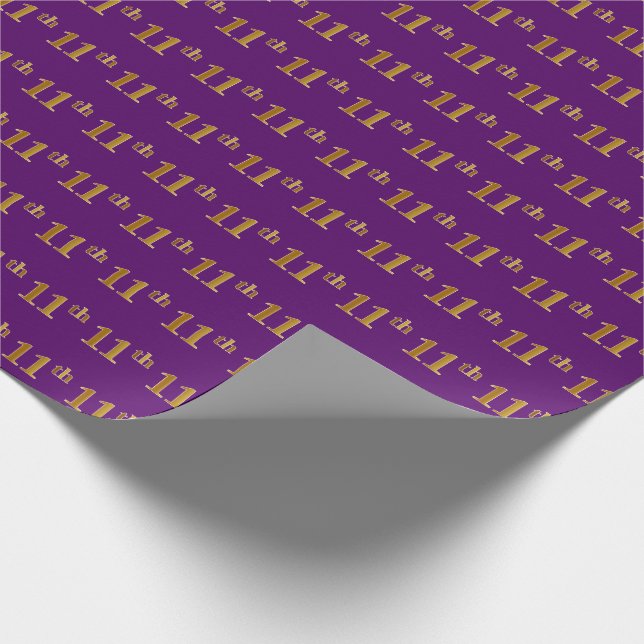Purple, Faux Gold 11th (Eleventh) Event Wrapping Paper (Corner)