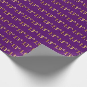 Purple, Faux Gold 13th (Thirteenth) Event Wrapping Paper