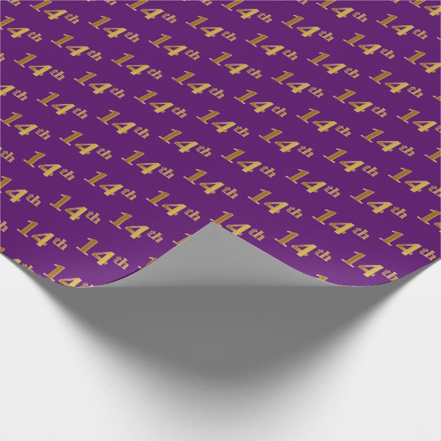 Purple, Faux Gold 14th (Fourteenth) Event Wrapping Paper (Corner)