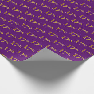 Purple, Faux Gold 17th (Seventeenth) Event Wrapping Paper