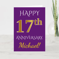 Purple, Faux Gold 17th Wedding Anniversary + Name