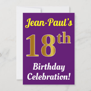 Purple, Faux Gold 18th Birthday Celebration + Name Invitation