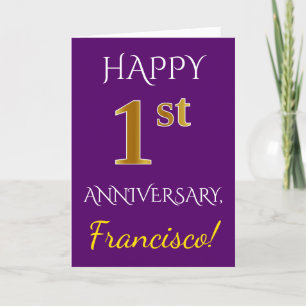 Purple, Faux Gold 1st Wedding Anniversary + Name Card