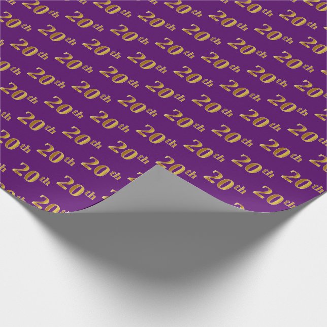 Purple, Faux Gold 20th (Twentieth) Event Wrapping Paper (Corner)