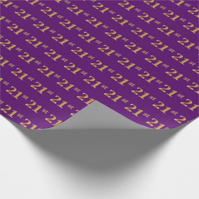 Purple, Faux Gold 21st (Twenty-First) Event Wrapping Paper (Corner)