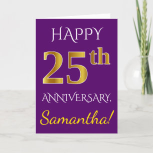 Purple, Faux Gold 25th Wedding Anniversary + Name Card