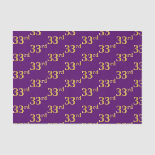 Purple, Faux Gold 33rd (Thirty-Third) Event Tissue Paper (Front)