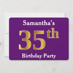 Purple, Faux Gold 35th Birthday Party; Custom Name Invitation