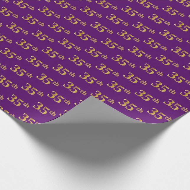 Purple, Faux Gold 35th (Thirty-Fifth) Event Wrapping Paper (Corner)