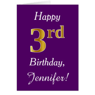 Purple, Faux Gold 3rd Birthday + Custom Name
