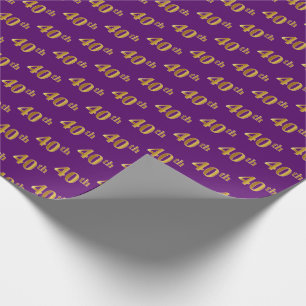 Purple, Faux Gold 40th (Fortieth) Event Wrapping Paper