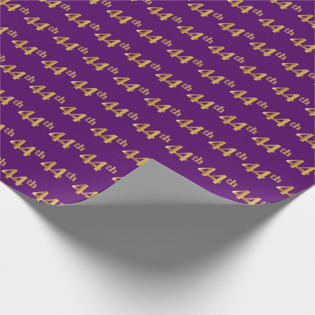 Purple, Faux Gold 44th (Forty-Fourth) Event Wrapping Paper (Corner)