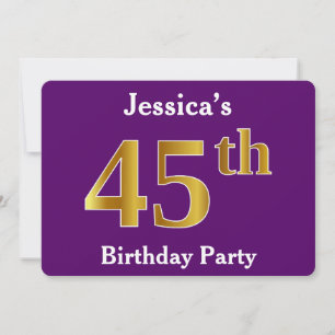 Purple, Faux Gold 45th Birthday Party; Custom Name Invitation