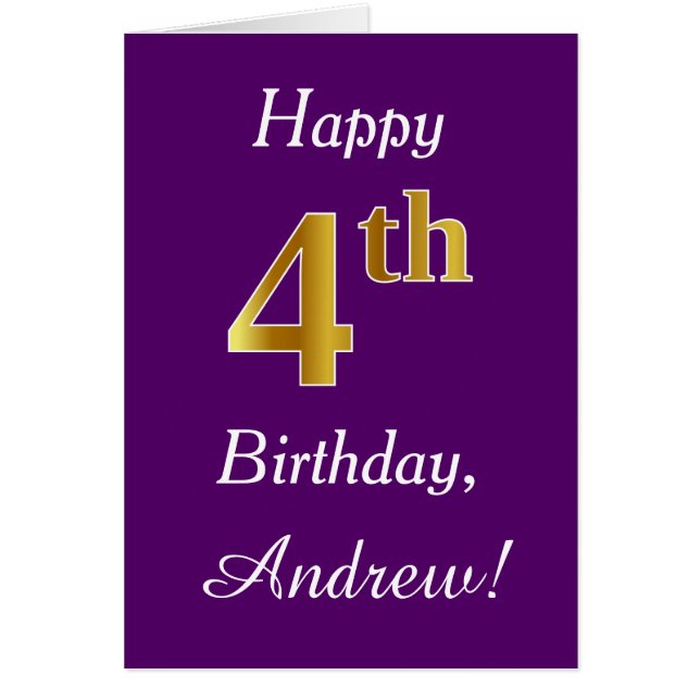 Purple, Faux Gold 4th Birthday + Custom Name (Front)