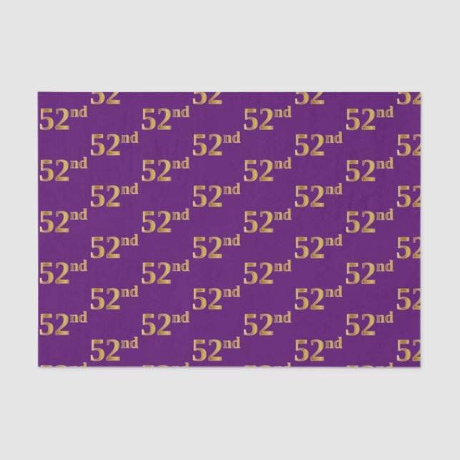 Purple, Faux Gold 52nd (Fifty-Second) Event Tissue Paper (Front)
