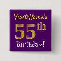 Purple, Faux Gold 55th Birthday, With Custom Name