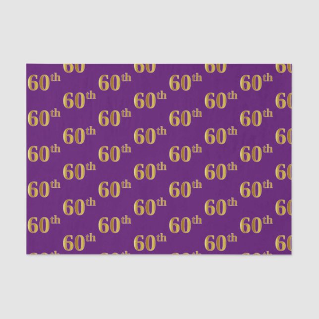 Purple, Faux Gold 60th (Sixtieth) Event Tissue Paper (Front)