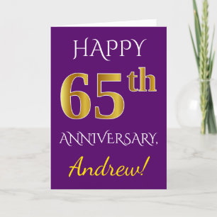Purple, Faux Gold 65th Wedding Anniversary + Name Card